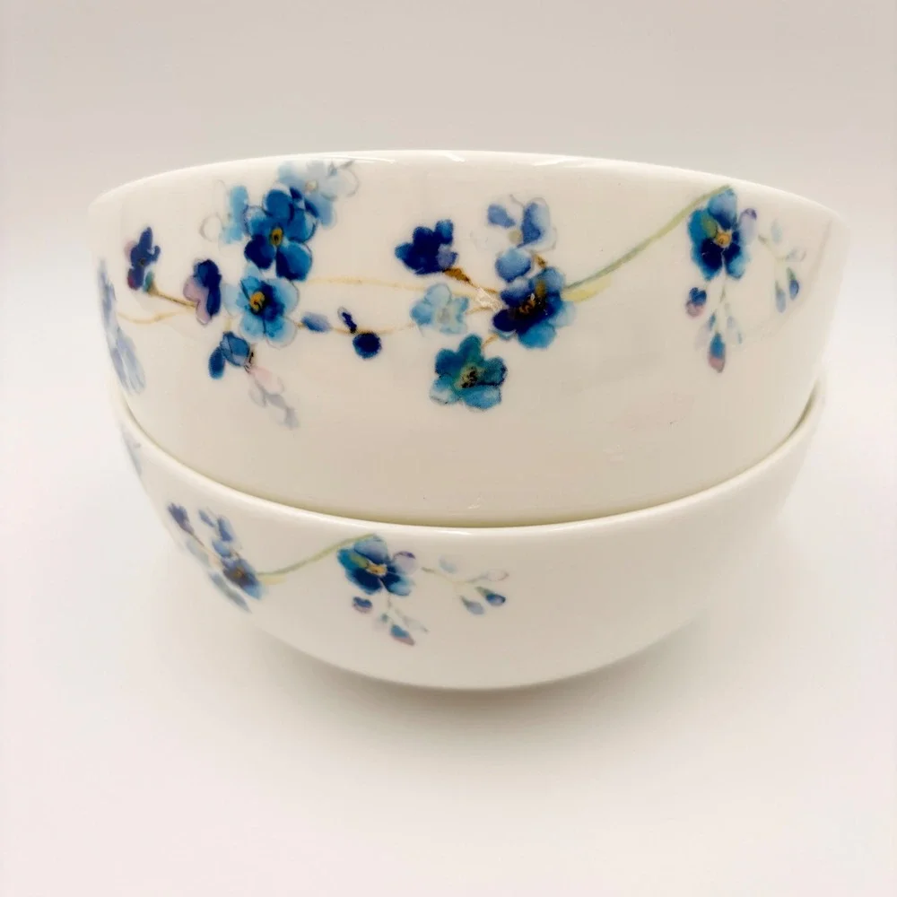 Mikasa Audrey 6 Inch Cereal Bowls Blue Floral Bone China Set of 2‎